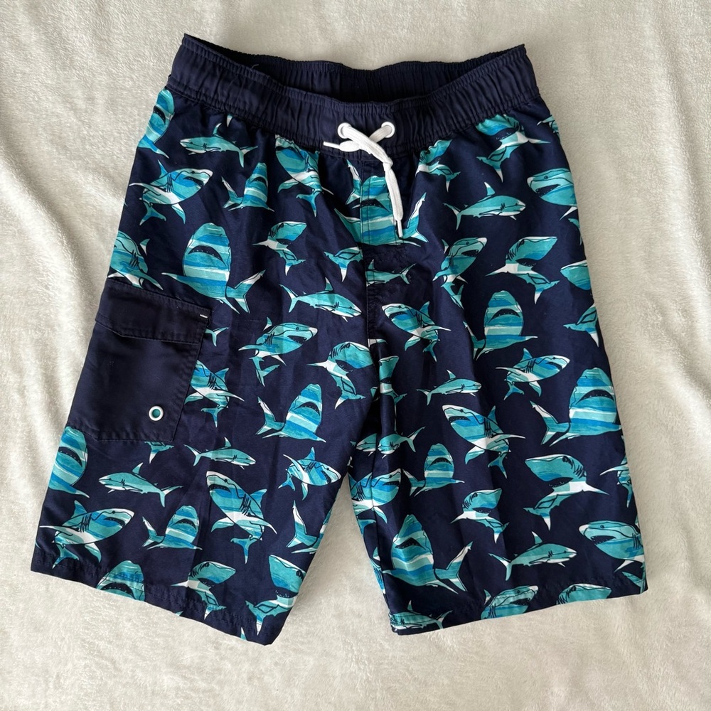 Cat & Jack Blue Shark Print Swim Trunks